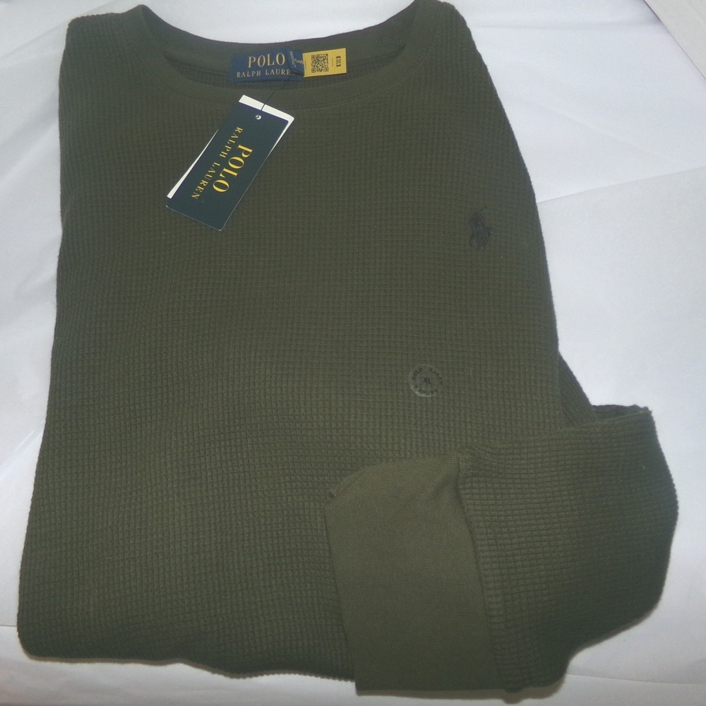 Polo Ralph Lauren Mens XL Thermal Waffle Knit Shirt Olive Green Long Sleeve NWT